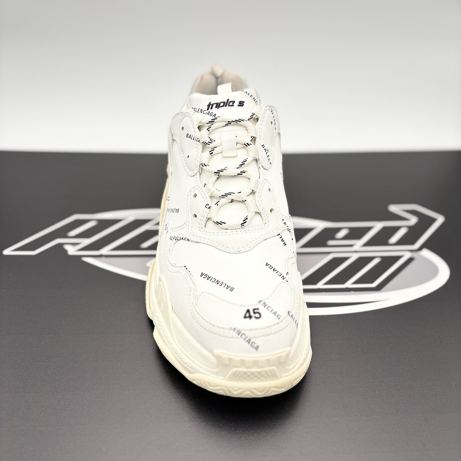 Size 45 (12 US) - Balenciaga Triple S ' Allover Logo White ' | GREAT!