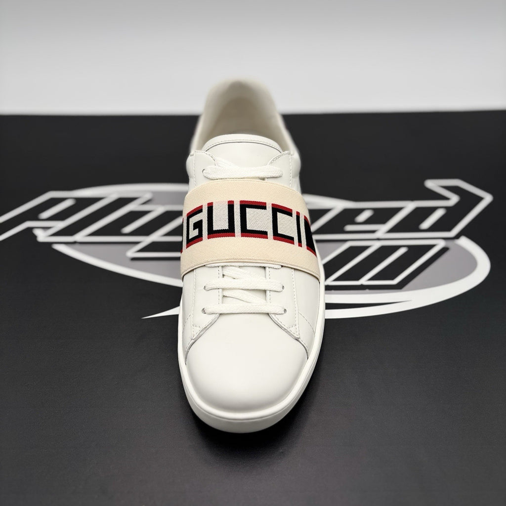 Size 8.5 G (9 US)- Gucci Ace Leather  With Strap ‘ White ’ | NEW!