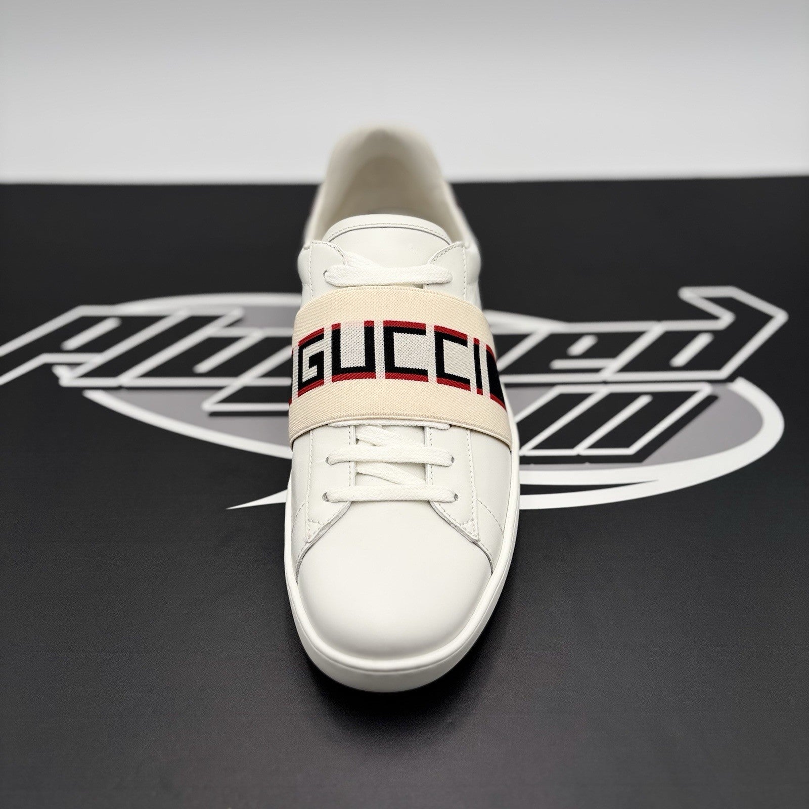 Size 8.5 G (9 US)- Gucci Ace Leather  With Strap ‘ White ’ | NEW!