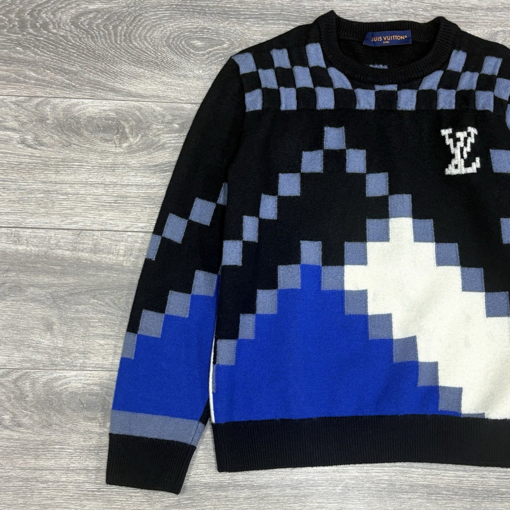 Size L - Louis Vuitton Fair Isle Macro Knit Sweater ' Black Blue ' | SUPER CLEAN