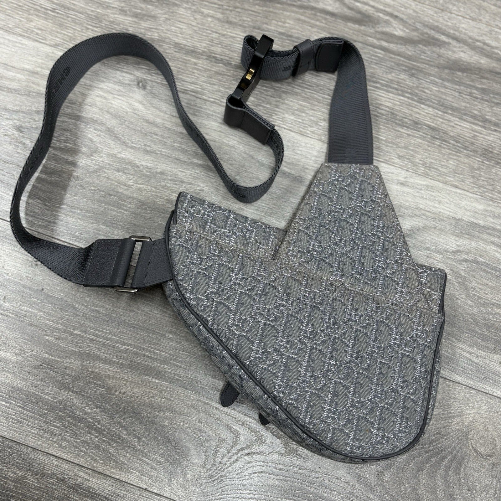 Christian Dior Ruthenium Oblique Saddle Bag ' Grey ' | SUPER CLEAN!