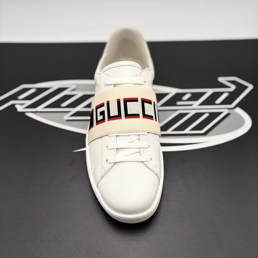 Size 8.5 G (9 US)- Gucci Ace Leather  With Strap ‘ White ’ | NEW!