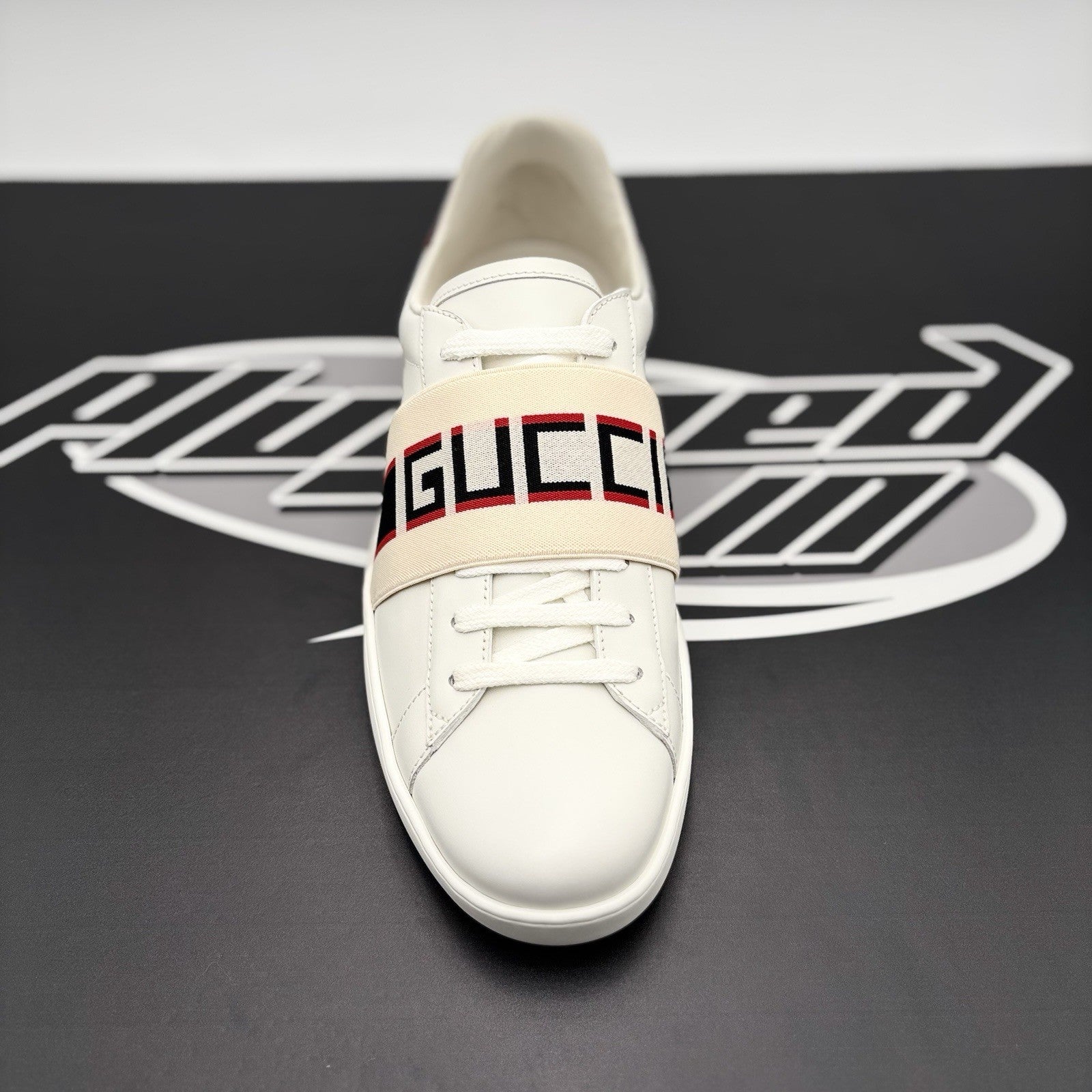 Size 8.5 G (9 US)- Gucci Ace Leather  With Strap ‘ White ’ | NEW!