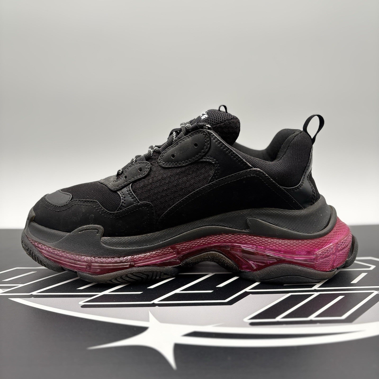Size 44 - Balenciaga Triple S Clear Sole ' Black Neon Pink ' | GOOD CONDITION!