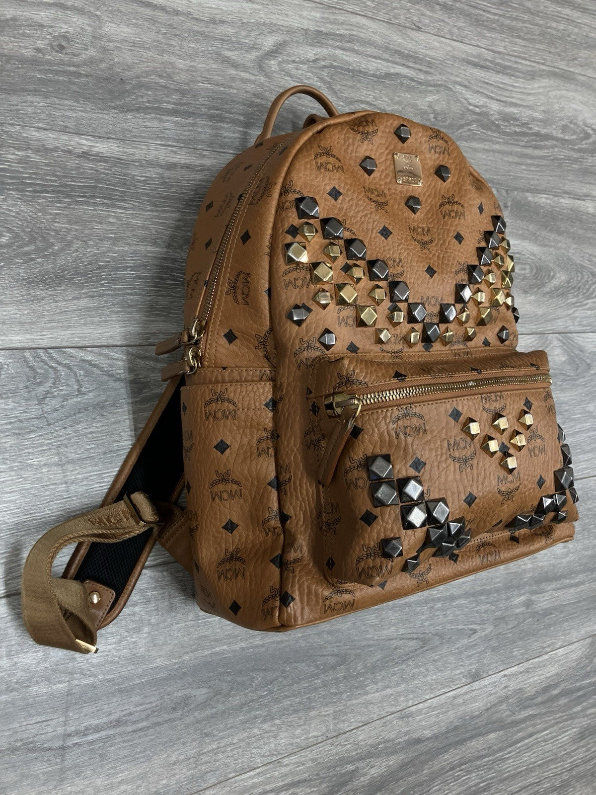 MCM Cognac Stark " M " Studded Backpack | GREAT CONDITION!