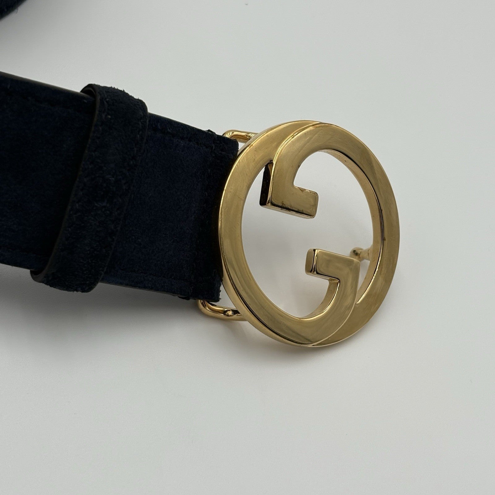 Gucci Belt GG Interlocking Buckle Suede & Leather Belt ' Blue '