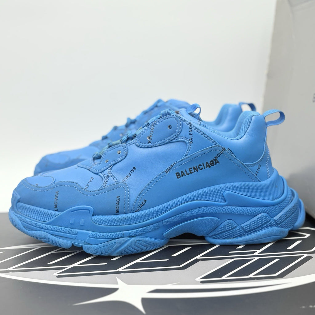 Size 45 (12 US) - Balenciaga Triple S ' All Over Logo - Blue ' | GREAT CONDITION