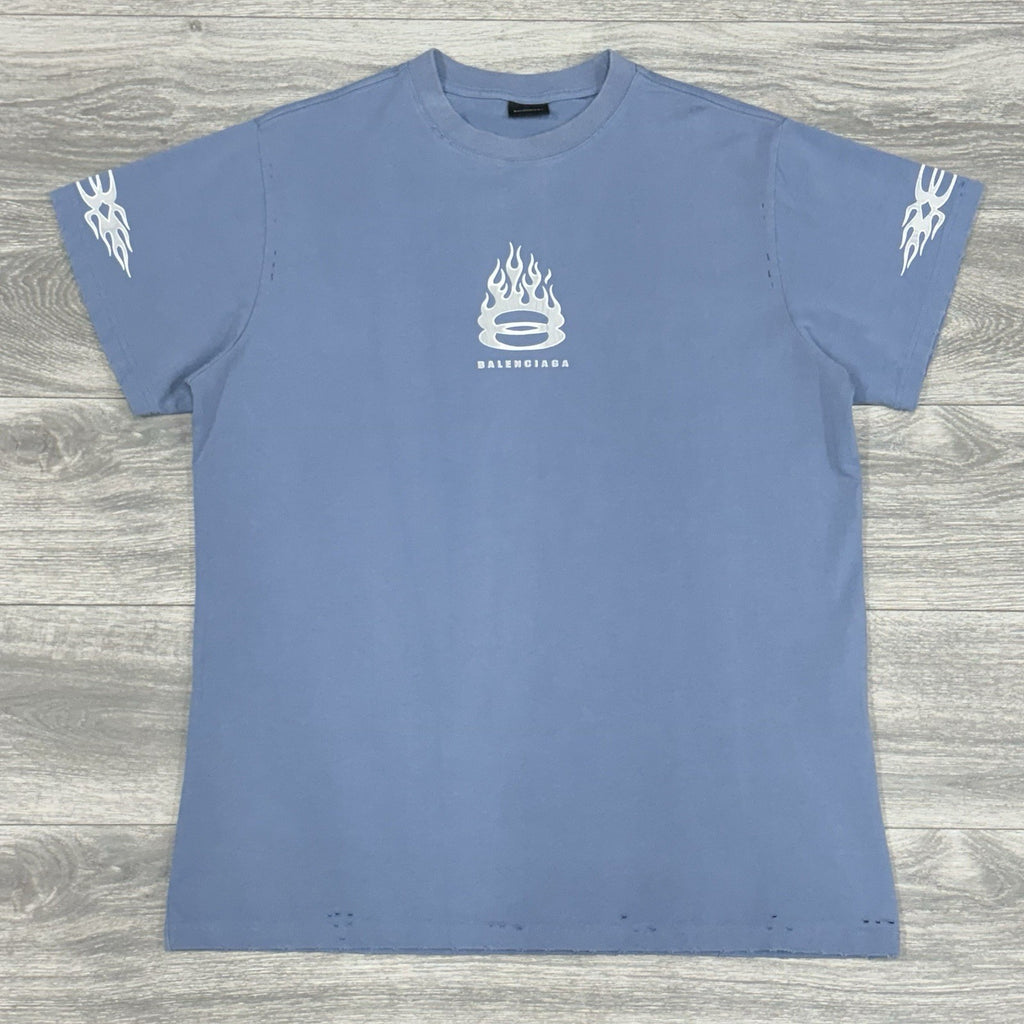 Size L - Balenciaga Burning Unity Oversized T-Shirt ' Blue ' | SUPER CLEAN!
