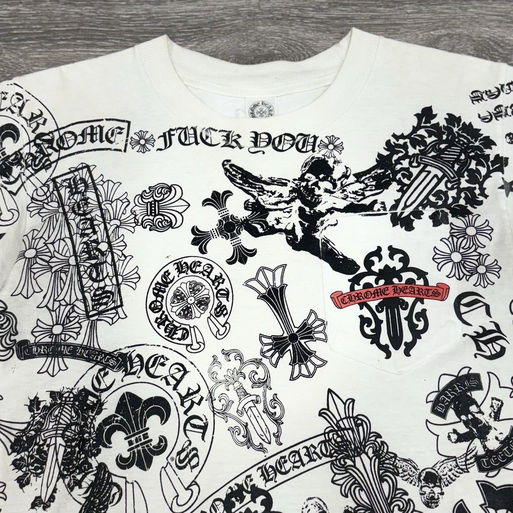 Size Small - Chrome Hearts All Over Logo Stencil T-Shirt ' White ' | RARE!