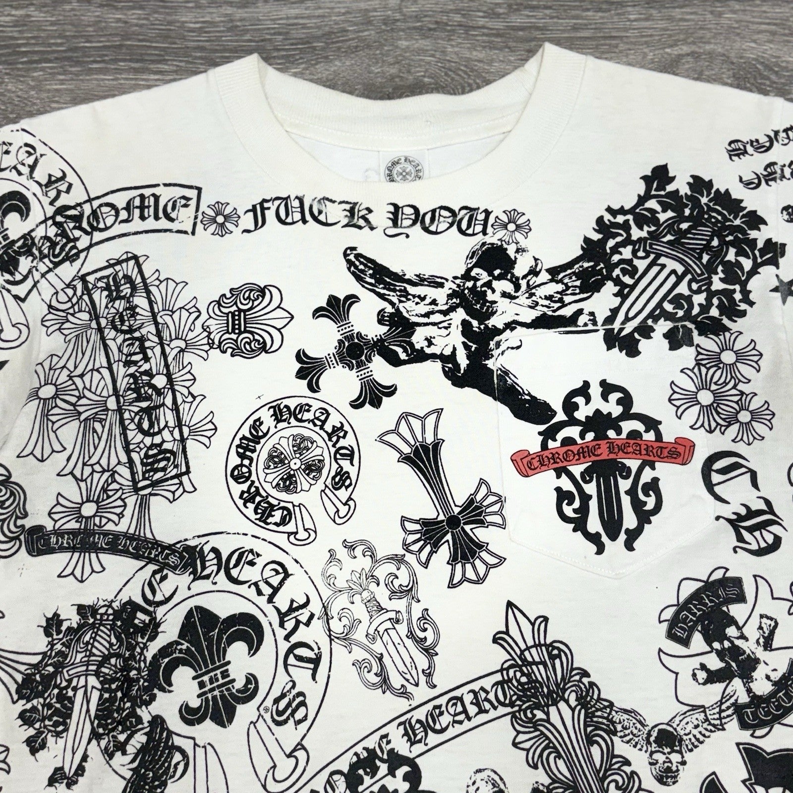 Size Small - Chrome Hearts All Over Logo Stencil T-Shirt ' White ' | RARE!