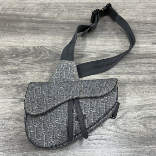 Christian Dior Ruthenium Oblique Saddle Bag ' Grey ' | SUPER CLEAN!