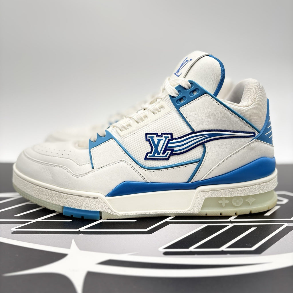 Size 8.5 LV (9.5-10 US) - Louis Vuitton Trainer Mid ‘ White, Blue ’ | GREAT!