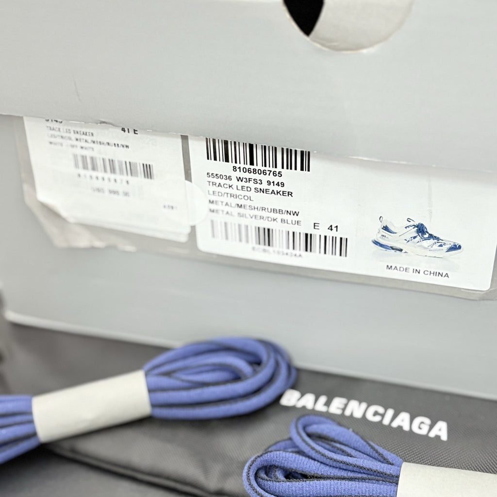 Size 41 (8 US) - Balenciaga Track LED Sneaker ' Silver Navy ' | BRAND NEW!