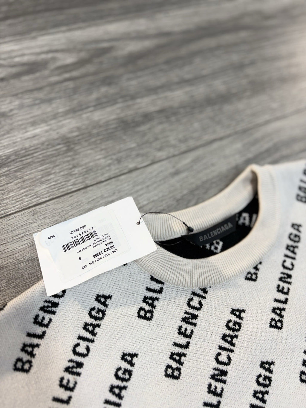 Size Small - Balenciaga All Over Logo Knit Crewneck ' White Black ' | BRAND NEW!