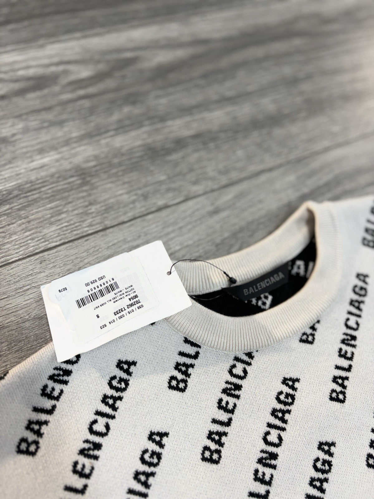 Size Small - Balenciaga All Over Logo Knit Crewneck ' White Black ' | BRAND NEW!