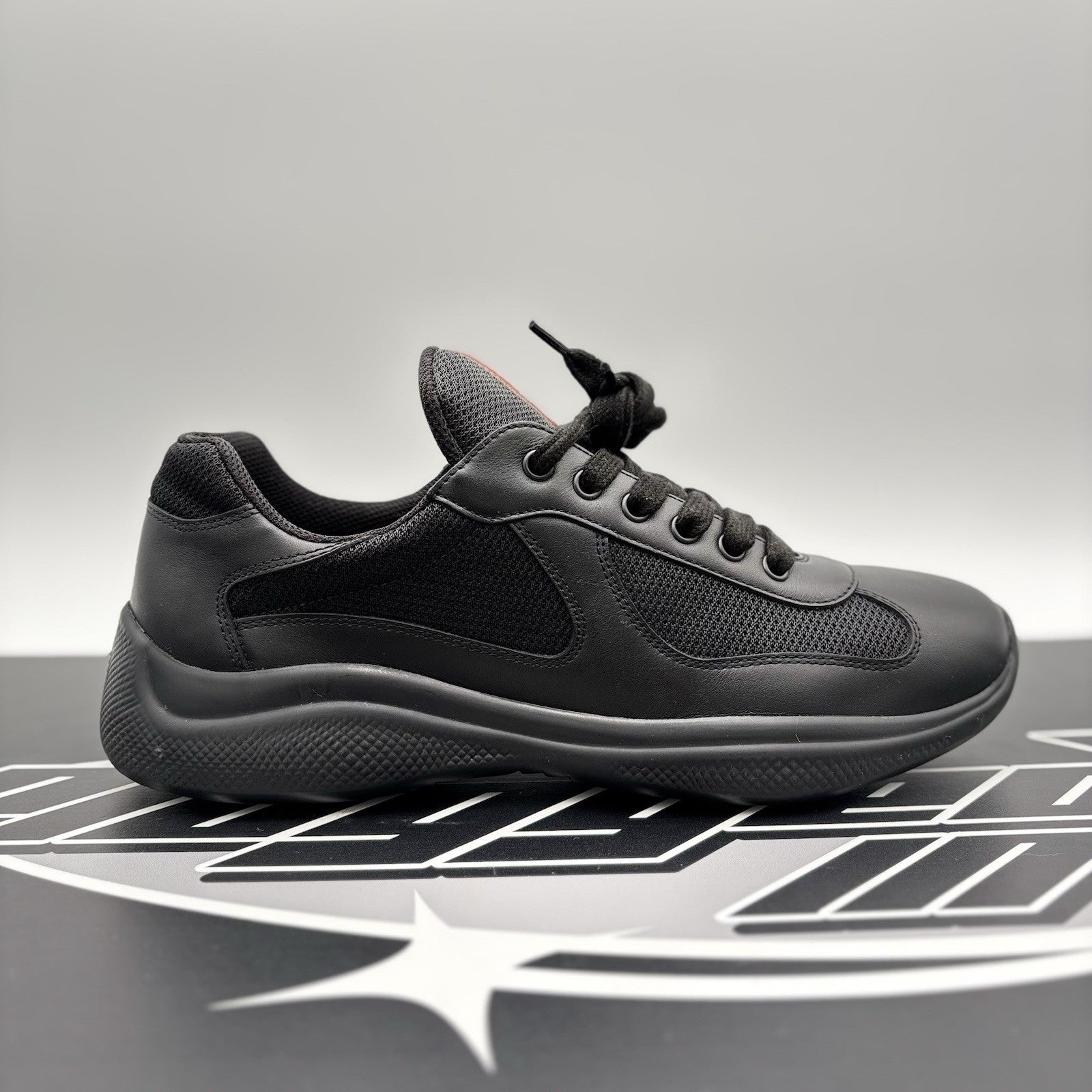 Size 8 UK (9 US) - Prada Americas Cup ' Black Leather ' | GOOD CONDITION!
