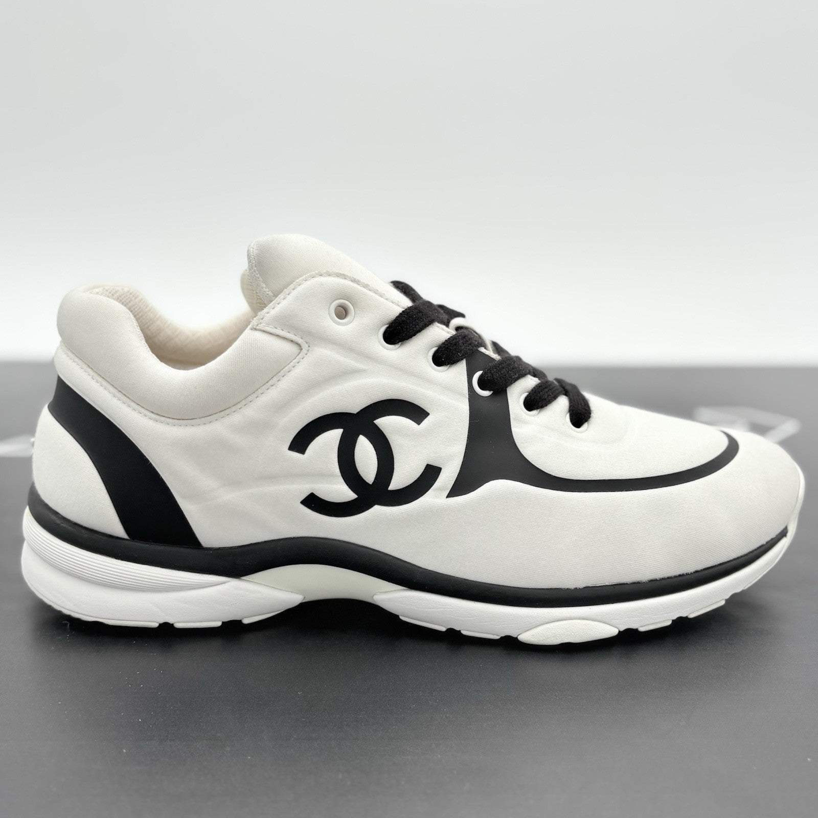 Size 45 (12 US) Chanel Nylon & Suede Low Top ' White Black ' | SUPER CLEAN!