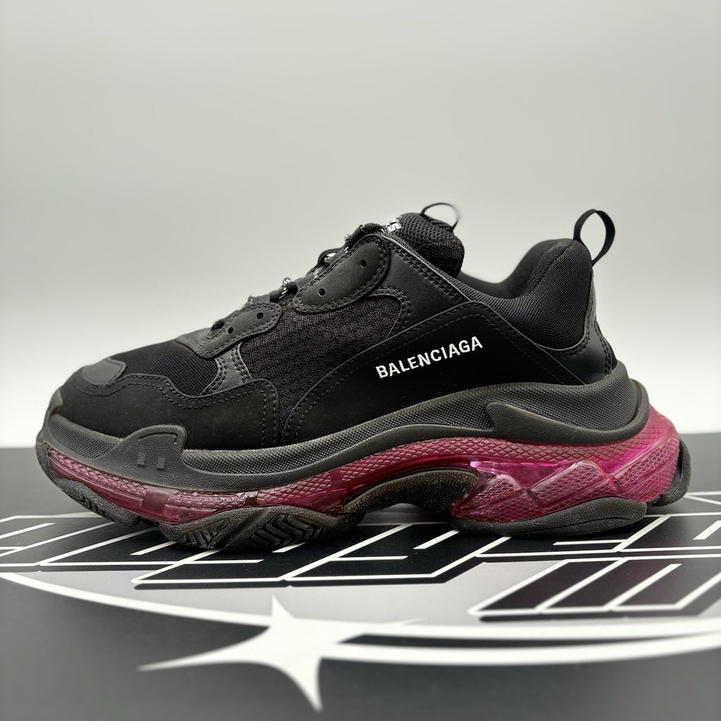 Size 44 - Balenciaga Triple S Clear Sole ' Black Neon Pink ' | GOOD CONDITION!