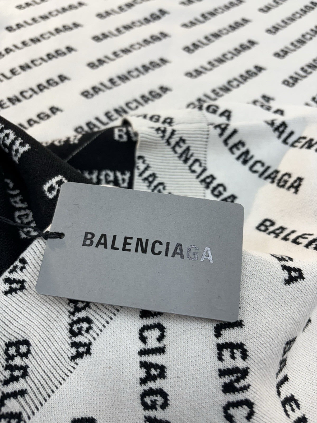 Size Small - Balenciaga All Over Logo Knit Crewneck ' White Black ' | BRAND NEW!