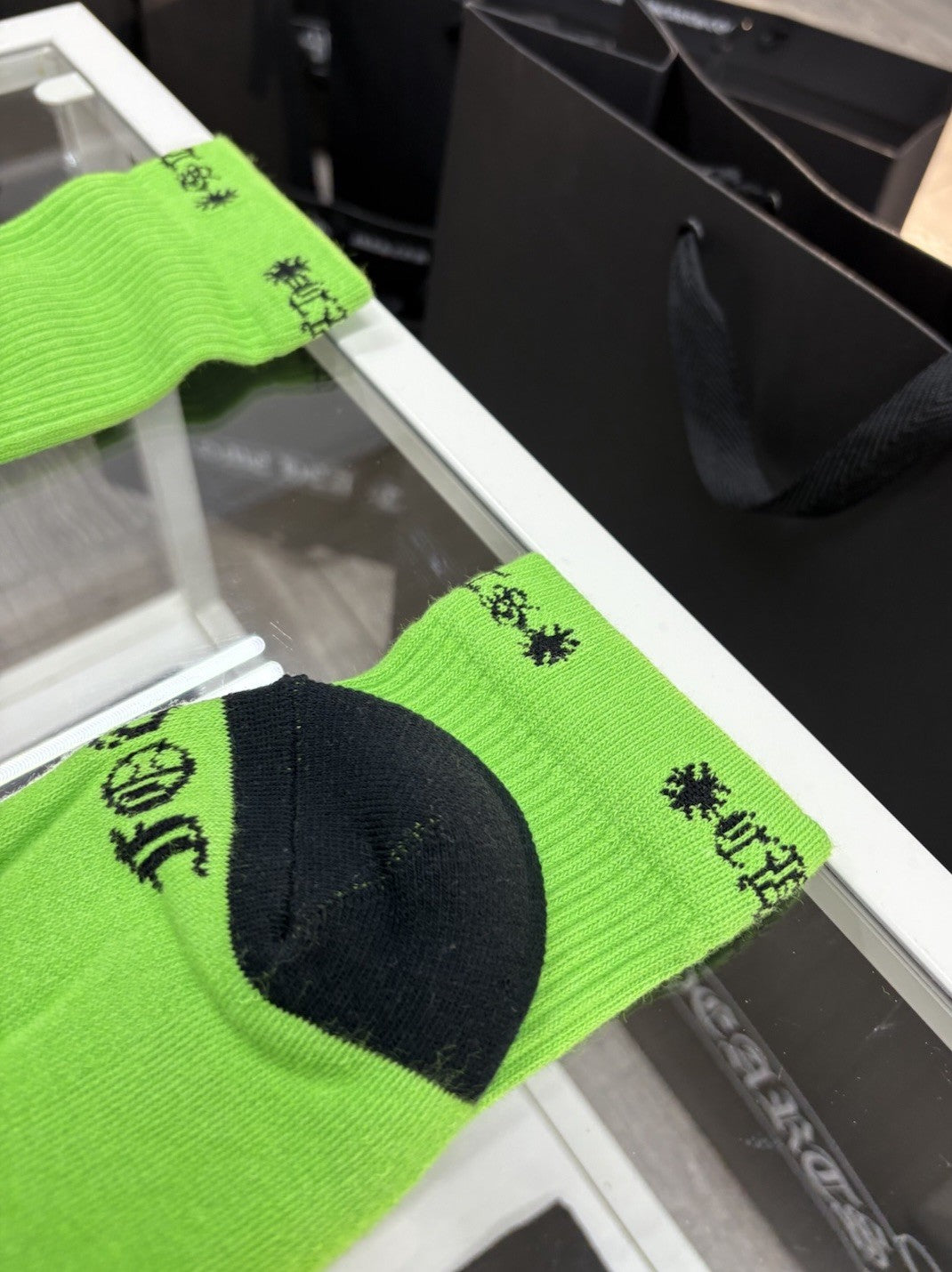 Size Large (9-13 US) - Chrome Hearts Foti Socks ' Neon Green ' | NEW!