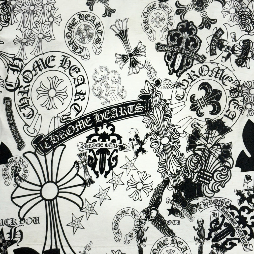 Size Small - Chrome Hearts All Over Logo Stencil T-Shirt ' White ' | RARE!