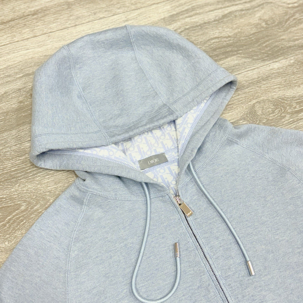 Size XL - Dior Cashmere Knit & Blue Cotton Hooded Track Jacket  | SUPER CLEAN!