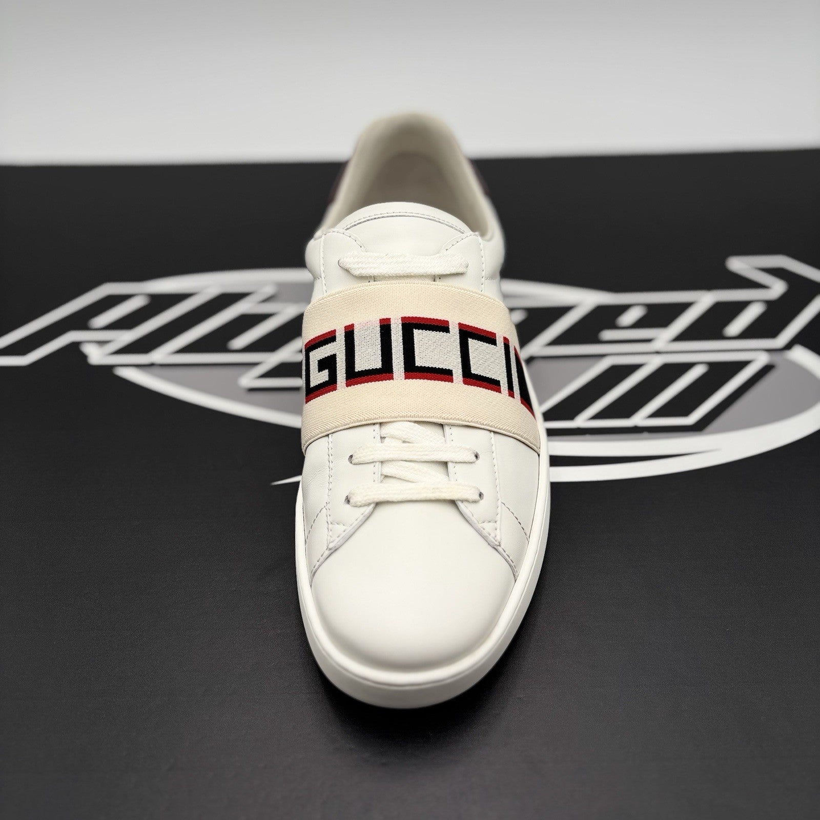 Size 7.5 G (8 US) - Gucci Ace Gucci Stripe ‘ White, Red ‘ | GREAT!