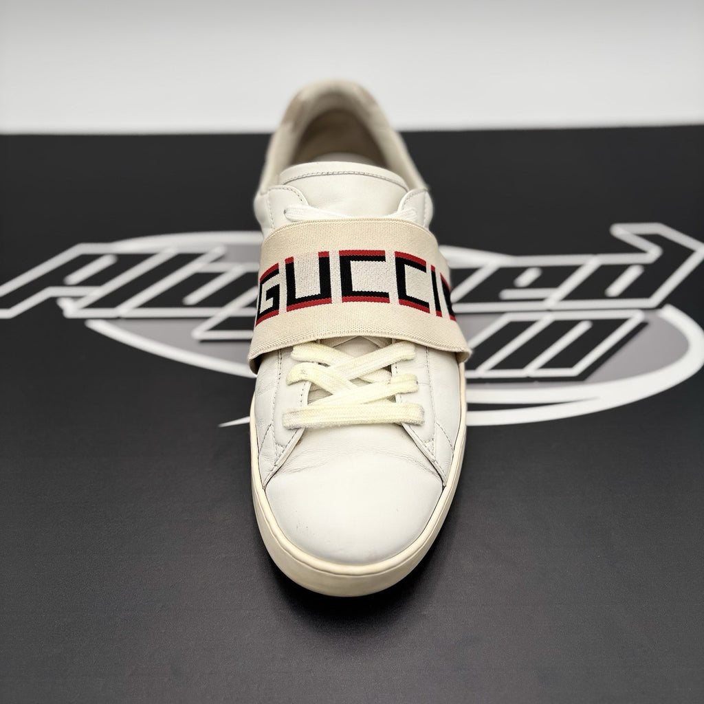 Size 9 G (9.5 US) - Gucci Ace Leather  With Strap ' White '