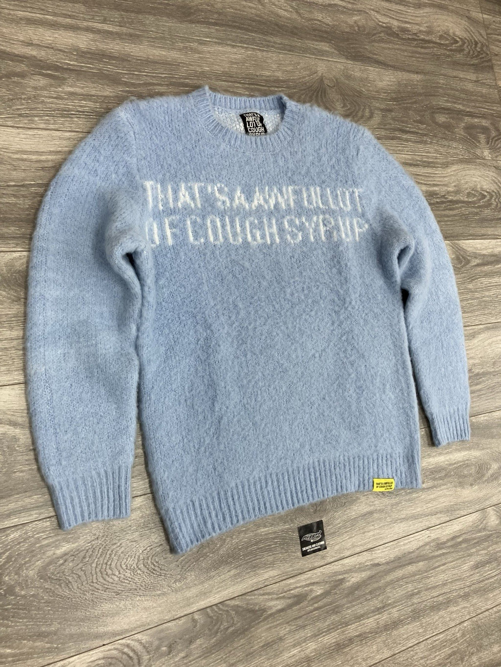 Size L - Thats A Awful Lot Of Cough Syrup Mohair Sweater ' Blue ' BRAND NEW!