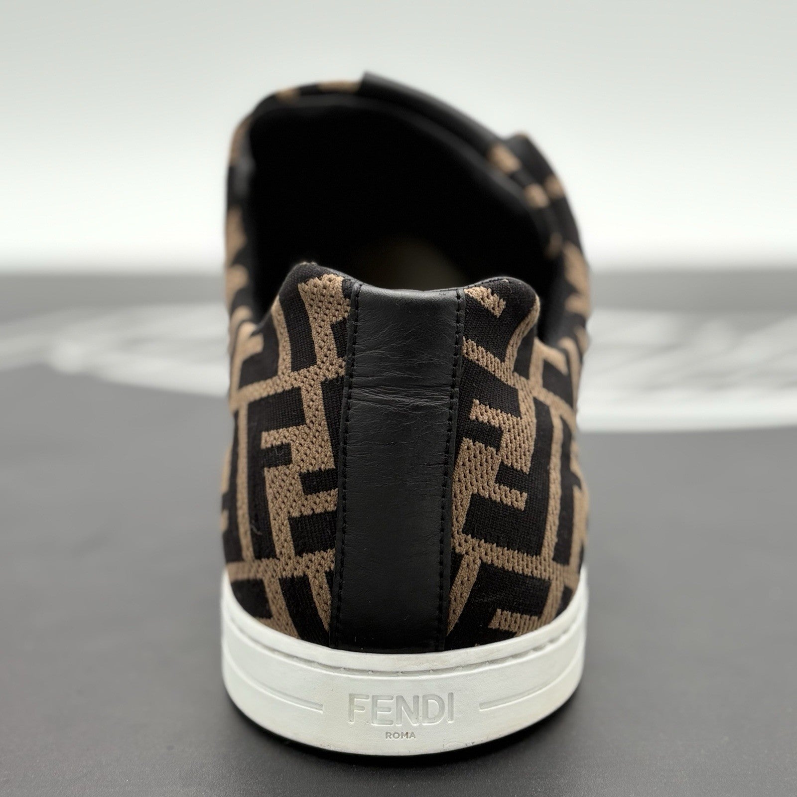 Size 11 UK (12 US) Fendi FF Motif Lace Up Low Top ' Almond Black ' | SUPER CLEAN