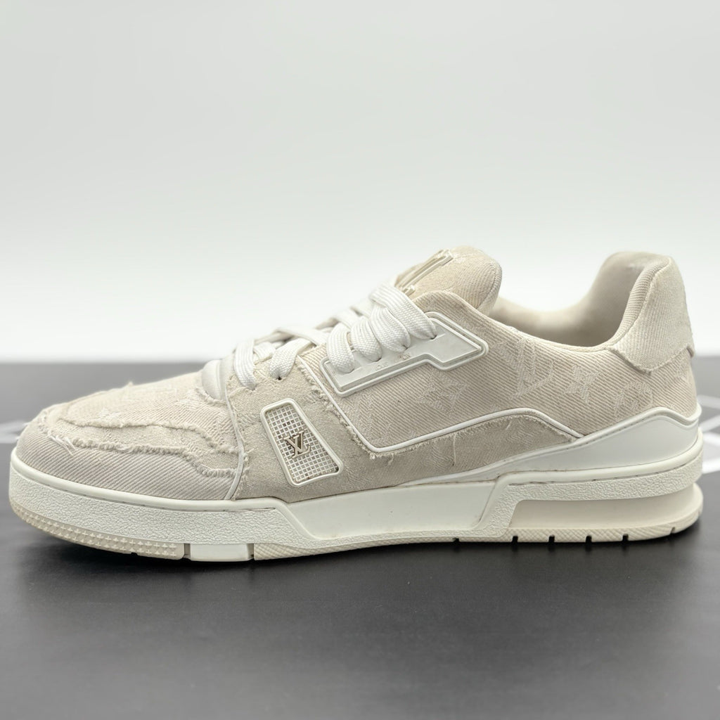 Size 9 LV (10-10.5 US) Louis Vuitton Trainer Denim ' Beige White ' | GOOD COND!
