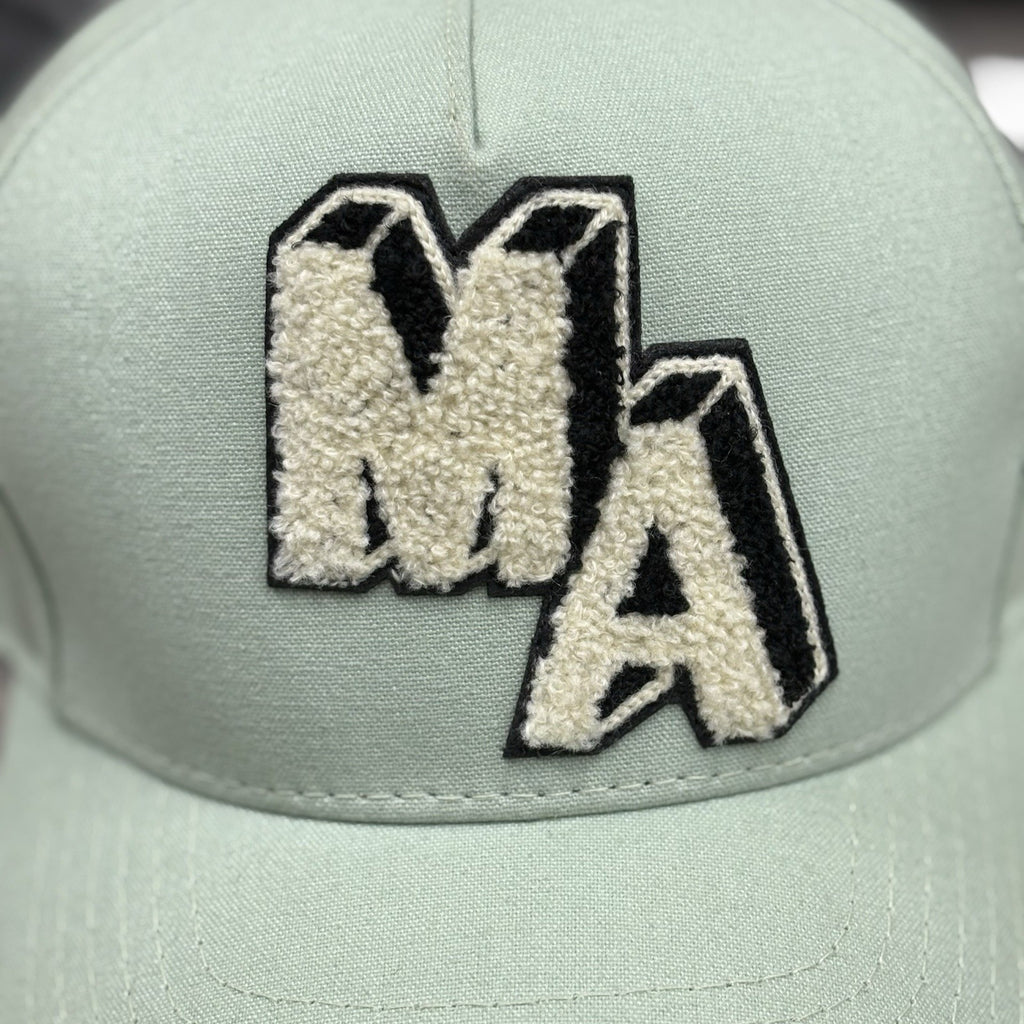 Amiri Chenille MA Patch Canvas Hat ' Frosty Green ' | SUPER CLEAN!