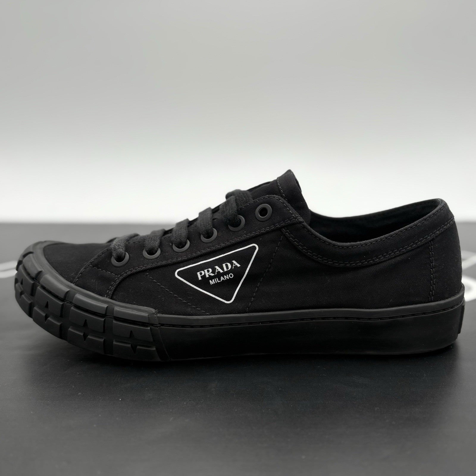 Size 9 UK (10 US) - Prada Gaberdine Wheel Low ' Black ' | GREAT CONDITION!