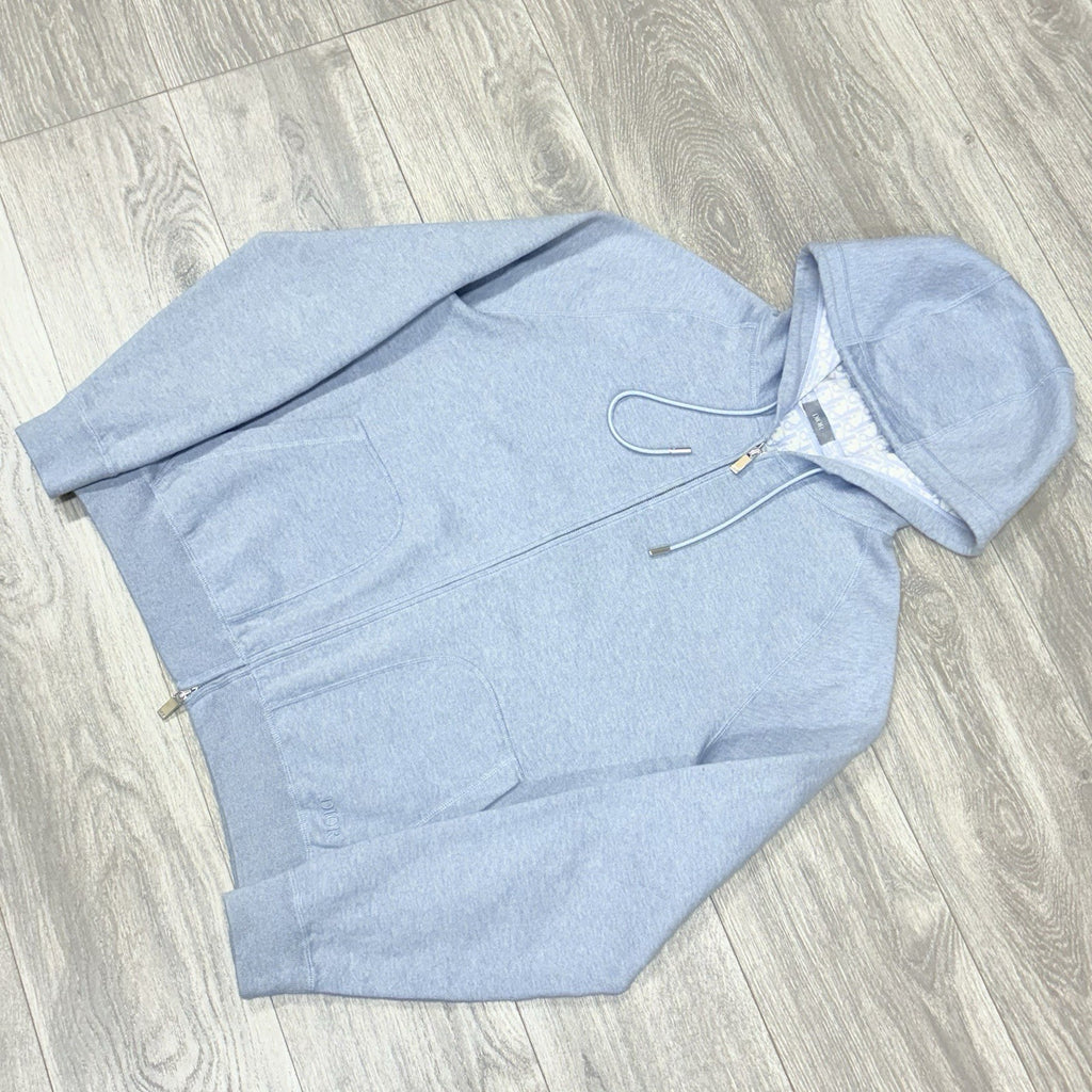 Size XL - Dior Cashmere Knit & Blue Cotton Hooded Track Jacket  | SUPER CLEAN!
