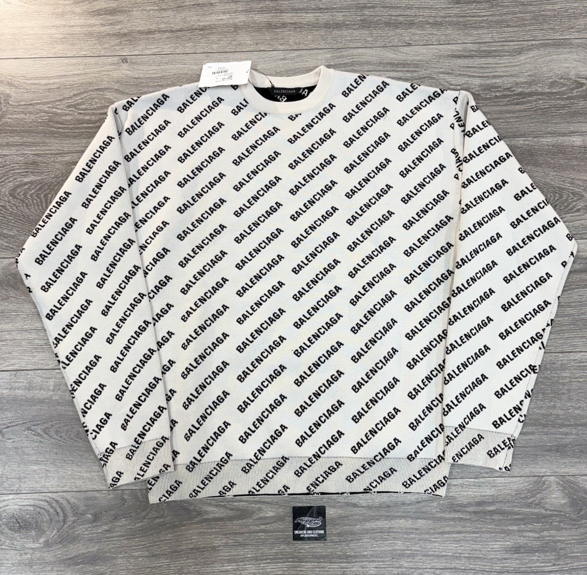 Size Small - Balenciaga All Over Logo Knit Crewneck ' White Black ' | BRAND NEW!