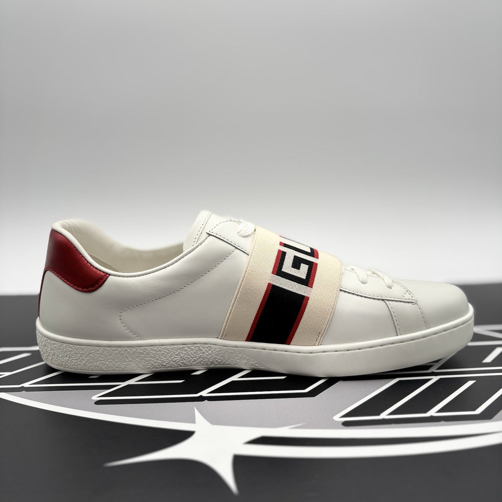 Size 8.5 G (9 US)- Gucci Ace Leather  With Strap ‘ White ’ | NEW!