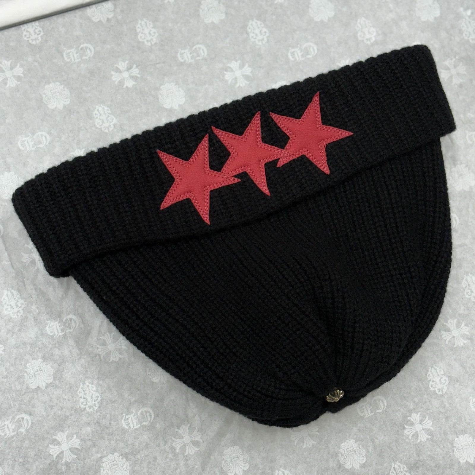 Chrome Hearts Triple Star Sludge Beanie ' Black Red ' | BRAND NEW!