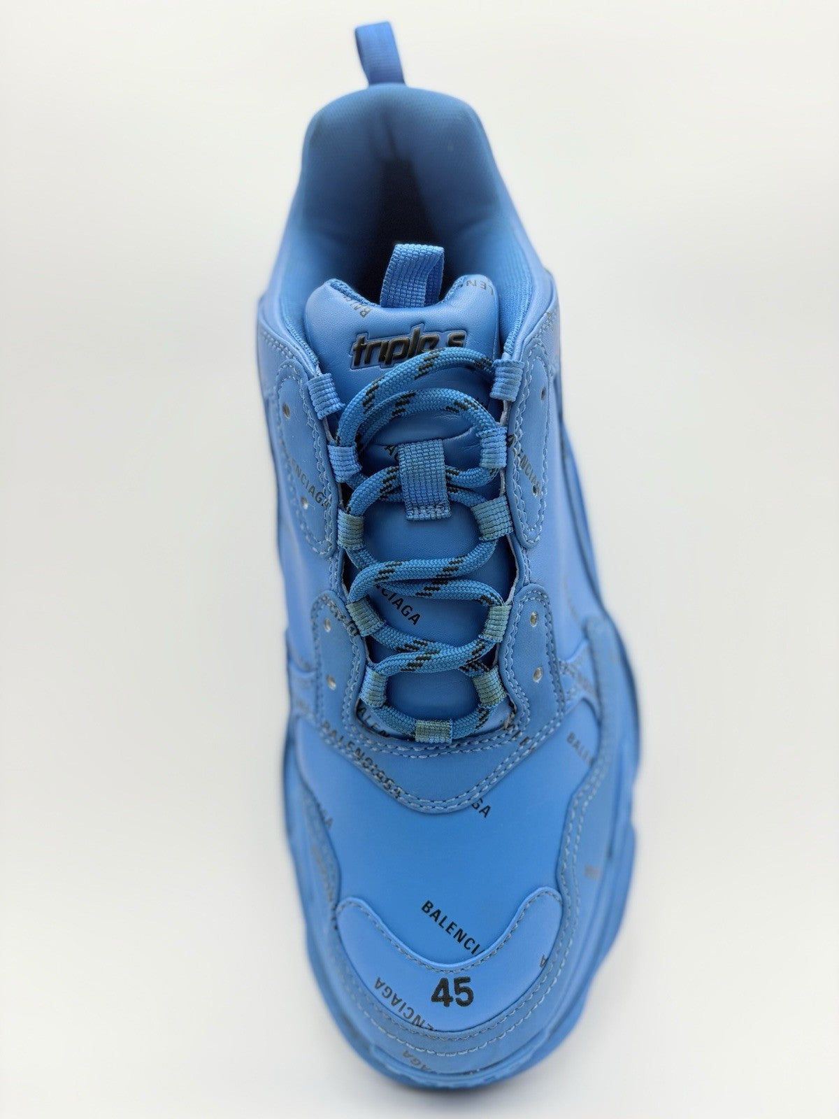 Size 45 (12 US) - Balenciaga Triple S ' All Over Logo - Blue ' | GREAT CONDITION