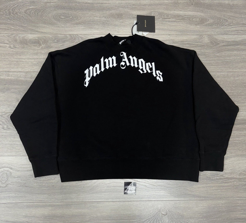 Size Medium - Palm Angels GD Curved Logo Crew Crewneck Sweater ' Black ' | NEW!