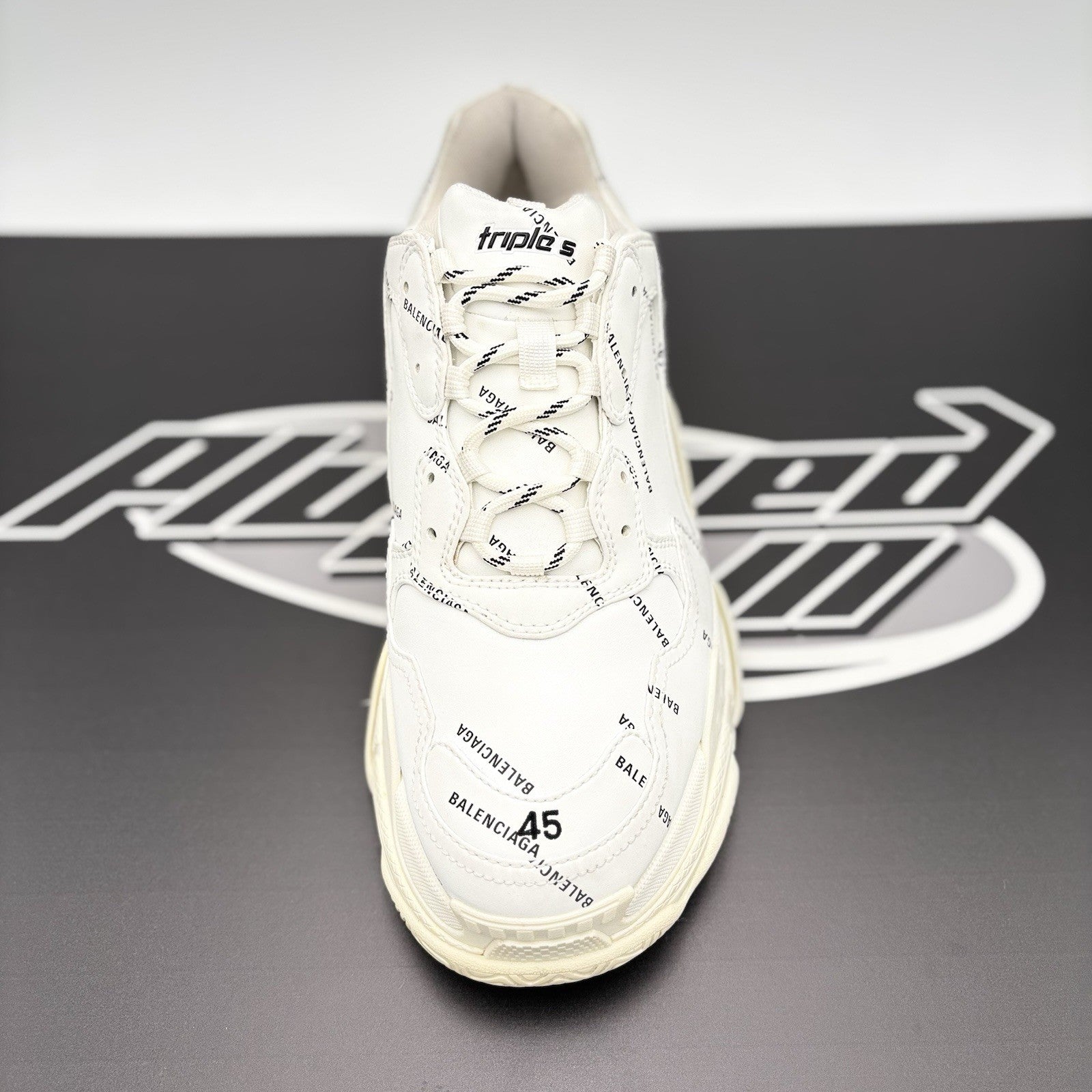 Size 45 (12 US) - Balenciaga Triple S ' Allover Logo White ' | GREAT!