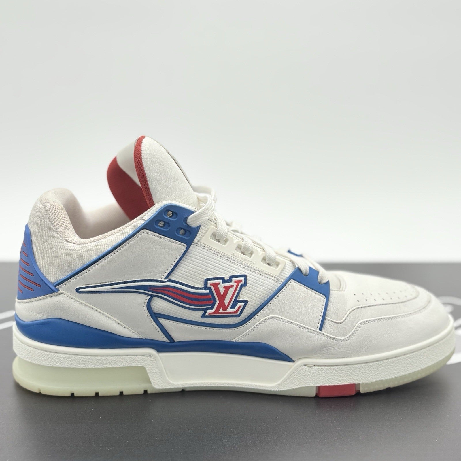 Size 10 LV (US 11-11.5) Louis Vuitton Mid Trainer ' White Red Blue ' | GOOD!