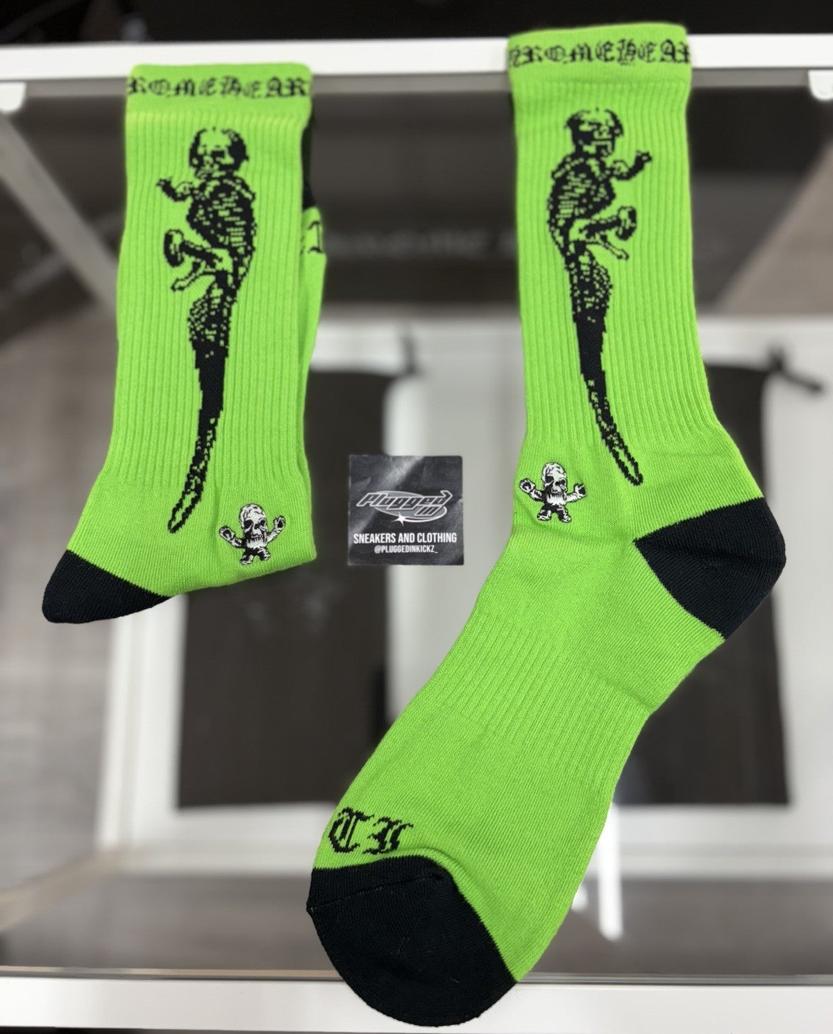 Size Large (9-13 US) - Chrome Hearts Foti Socks ' Neon Green ' | NEW!