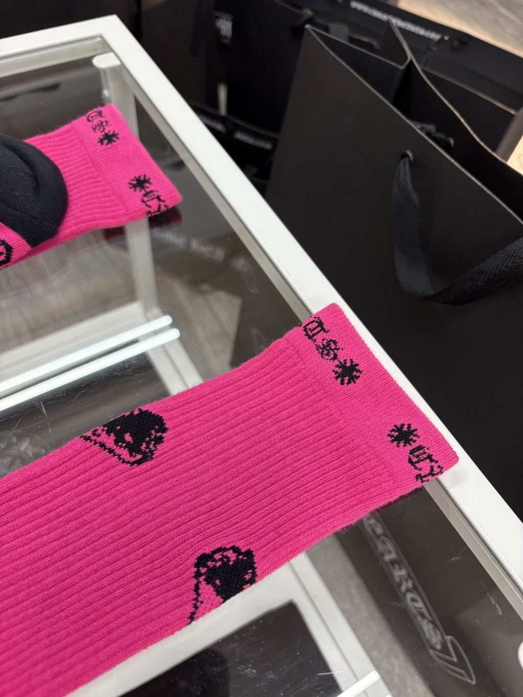 Size Large (9-13 US) - Chrome Hearts Foti Socks ' Neon Pink ' | NEW!