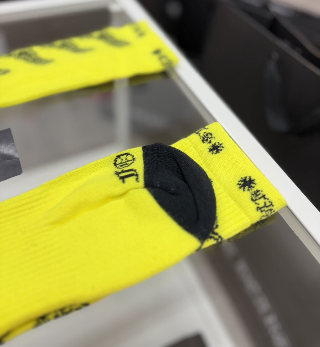 Size Large (9-13 US) - Chrome Hearts Foti Socks ' Neon Yellow ' | NEW!