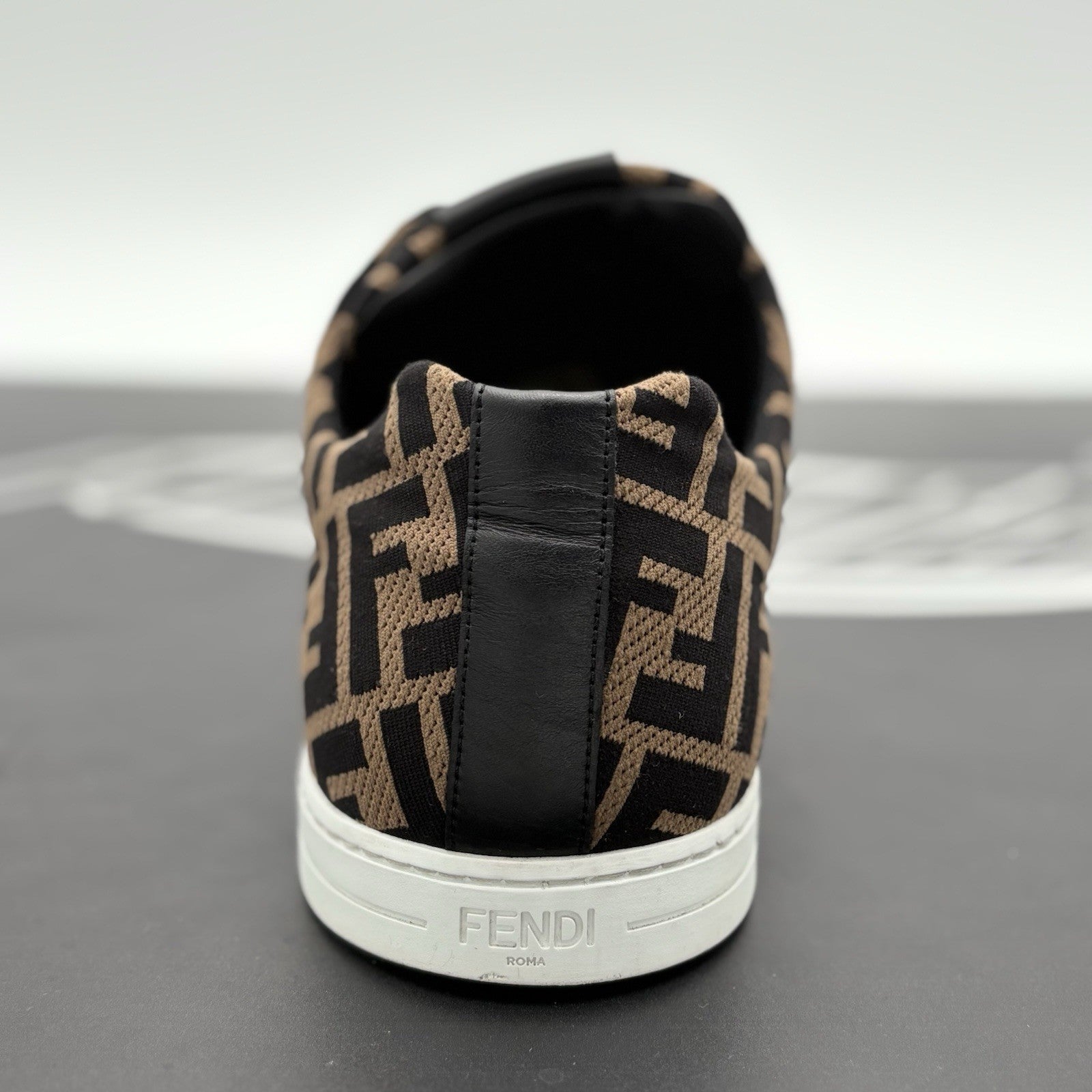 Size 11 UK (12 US) Fendi FF Motif Lace Up Low Top ' Almond Black ' | SUPER CLEAN