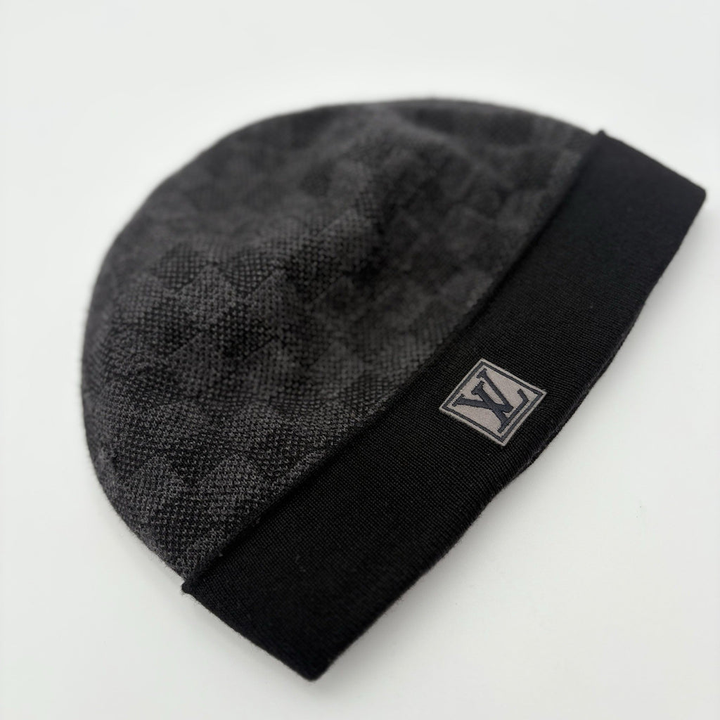 Louis Vuitton Wool Petit Damier Graphite Beanie ' Black Grey '