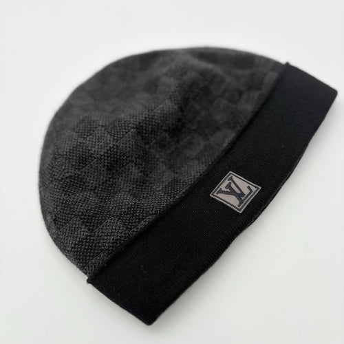 Louis Vuitton Wool Petit Damier Graphite Beanie ' Black Grey '