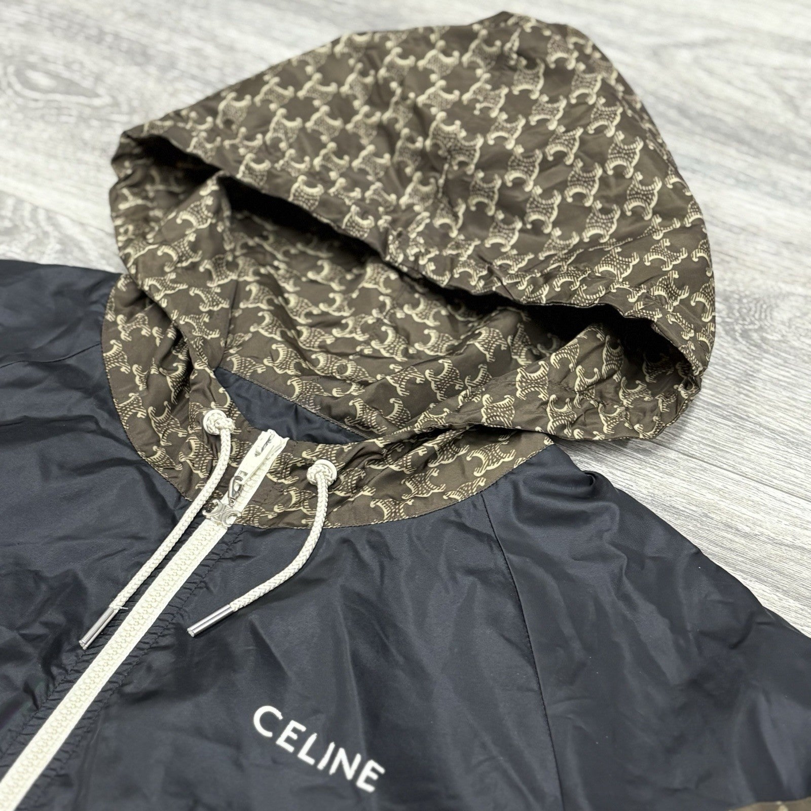 Size L - Celine Blouson Monogram Nylon Triomphe Windbreaker ' Brown Black '