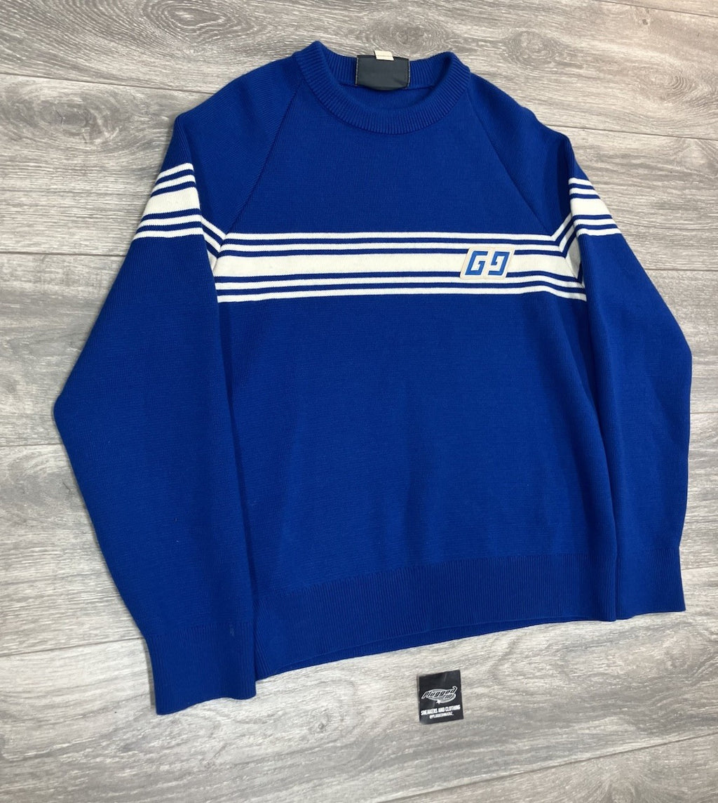 Size Medium - Gucci Knit Wool Sweater With Square GG ' Blue White ' | EXCELLENT!