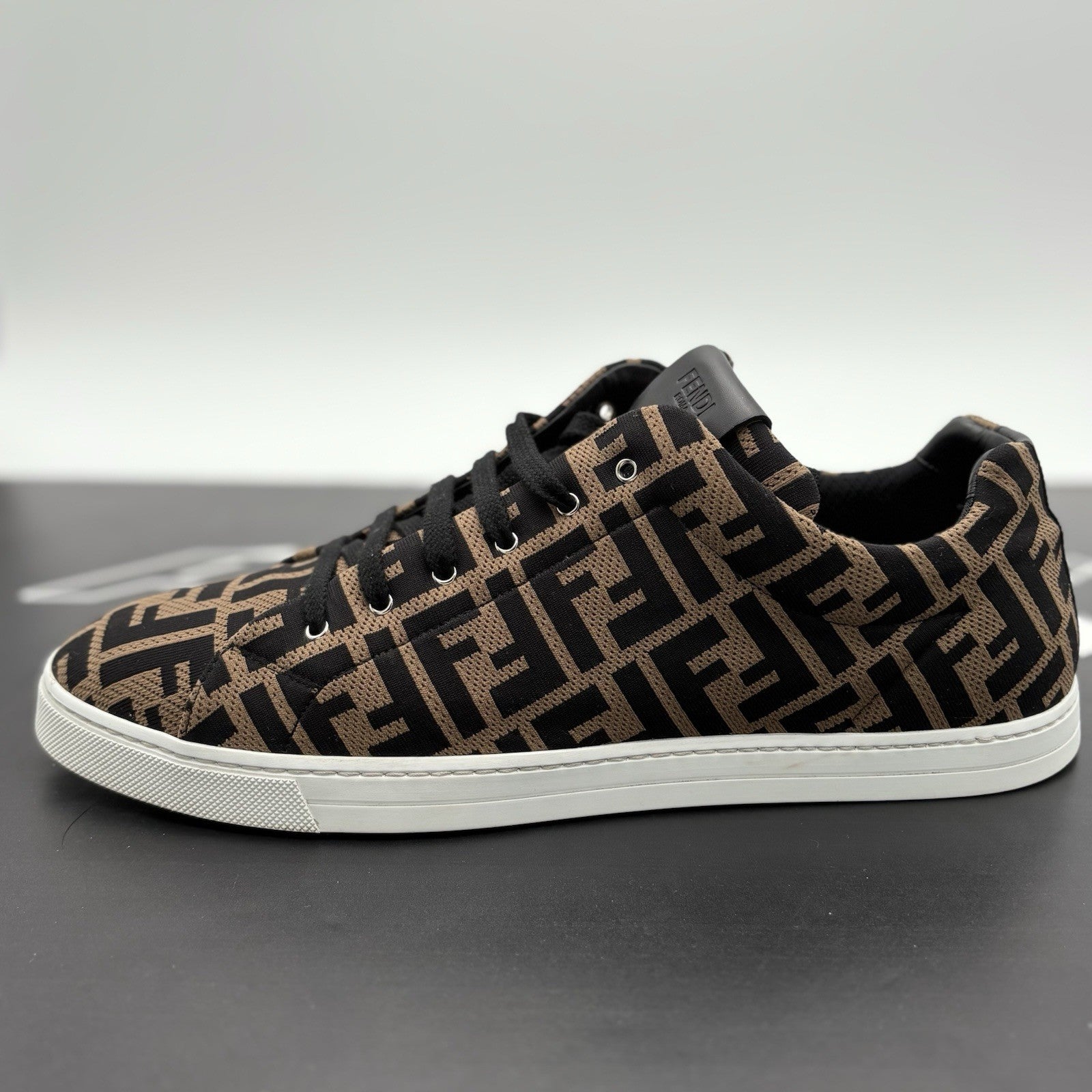 Size 11 UK (12 US) Fendi FF Motif Lace Up Low Top ' Almond Black ' | SUPER CLEAN